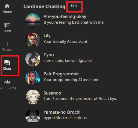 Character.AI Chat Section