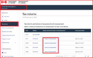 cra notice of assessment access code