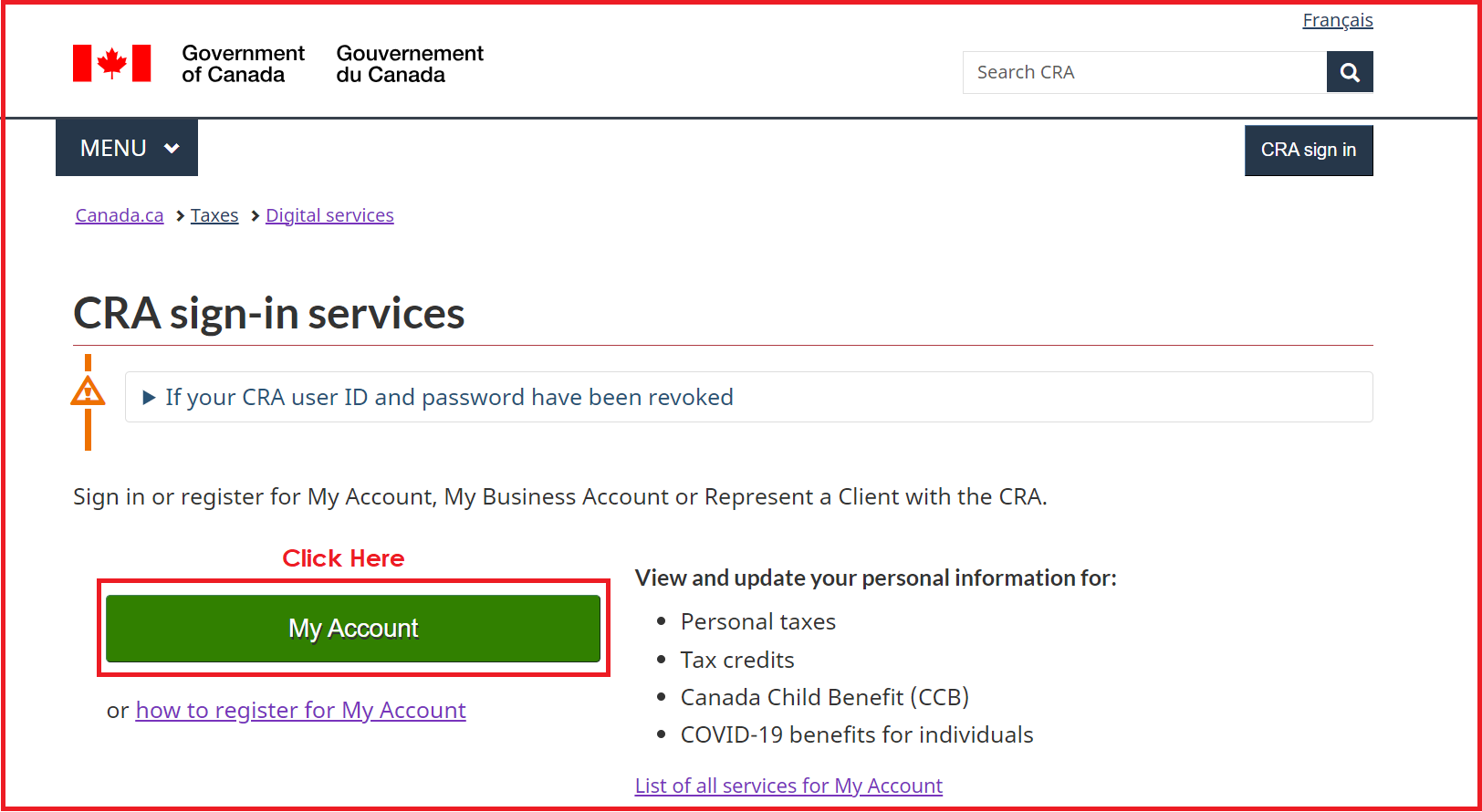 CRA Website To Register My Account 1 