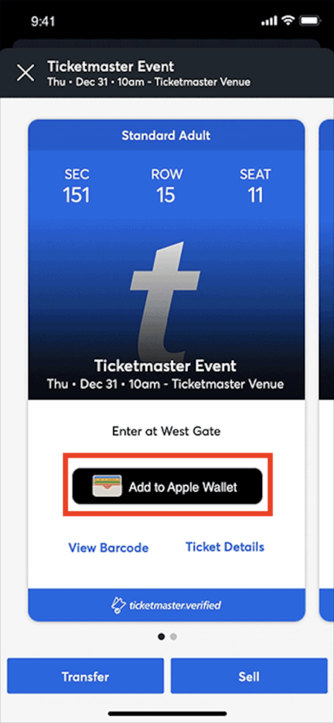 how to transfer ticket out of apple wallet