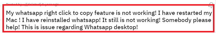 Reports of copy paste feature not working in WhatsApp