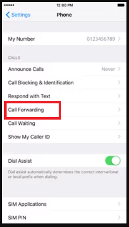 navigate to call forwarding to turn on Call Forwarding Settings