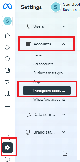 go to Accounts from the settings to add Instagram account on Meta Business Suite to fix Meta Business Suite Instagram Tagging Not Working