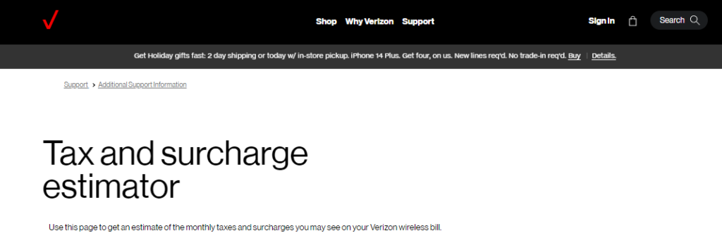 use Verizon Tax and Surcharge Estimator to calculate Taxes and fees in Verizon