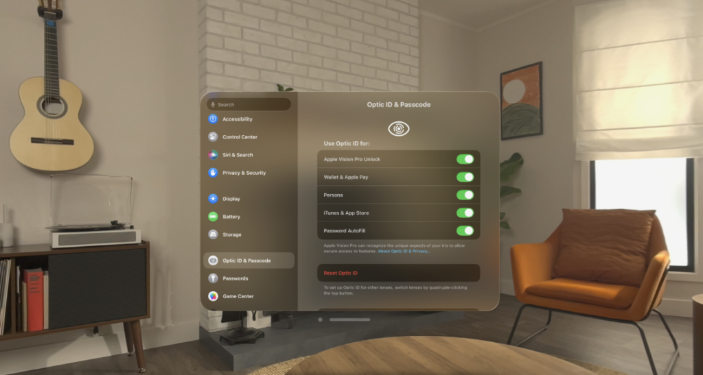 Determine If You Have an Optic ID Set Up to regain Access If You Forgot Passcode On Apple Vision Pro